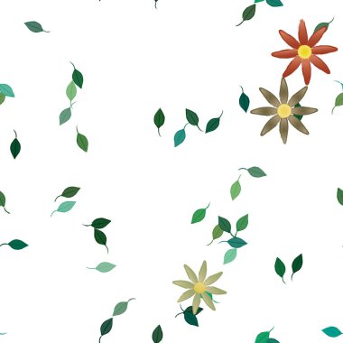 Basit çiçek ve yeşil yapraklı tasarım kompozisyonu, vektör illüstrasyonu