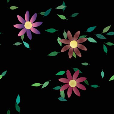 Serbest kompozisyonda yeşil yapraklı çiçekler, vektör illüstrasyonu