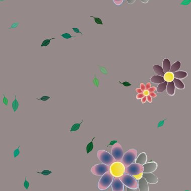 Basit renkli çiçekler ve yeşil yapraklı vektör şablonu