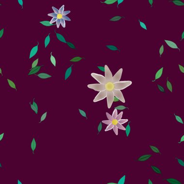 arkaplanda renkli çiçekler ve yeşil yapraklar, vektör illüstrasyonu