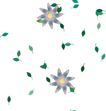 Serbest kompozisyonda yeşil yapraklı çiçekler, vektör illüstrasyonu