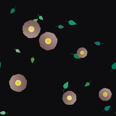 Basit renkli çiçekler ve yeşil yapraklı vektör şablonu