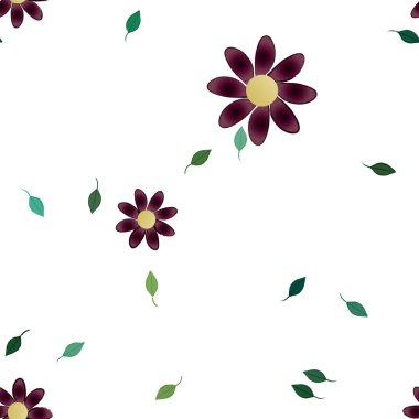 Serbest kompozisyonda yeşil yapraklı çiçekler, vektör illüstrasyonu