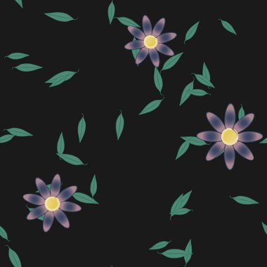 Basit çiçek ve yeşil yapraklı tasarım kompozisyonu, vektör illüstrasyonu