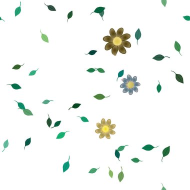 Basit renkli çiçekler ve yeşil yapraklı vektör şablonu