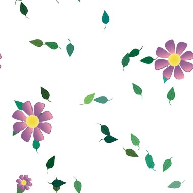 Basit çiçek ve yeşil yapraklı tasarım kompozisyonu, vektör illüstrasyonu