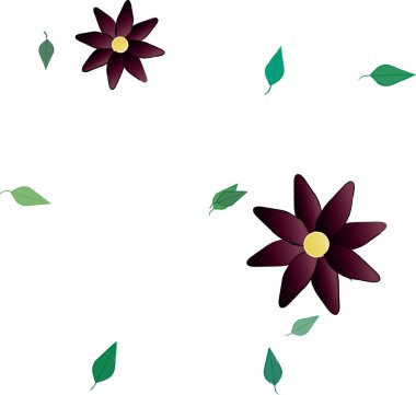 Serbest kompozisyonda yeşil yapraklı çiçekler, vektör illüstrasyonu