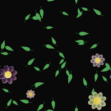 Serbest kompozisyonda yeşil yapraklı çiçekler, vektör illüstrasyonu