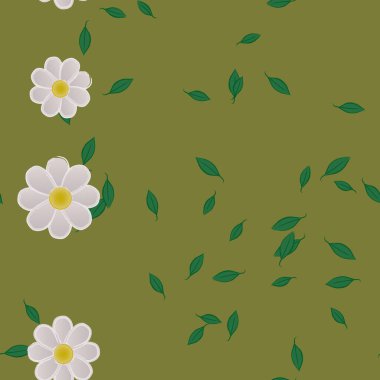 arkaplanda renkli çiçekler ve yeşil yapraklar, vektör illüstrasyonu