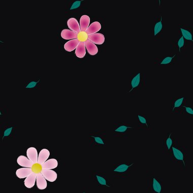 Basit renkli çiçekler ve yeşil yapraklı vektör şablonu