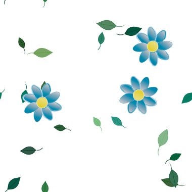 Serbest kompozisyonda yeşil yapraklı çiçekler, vektör illüstrasyonu