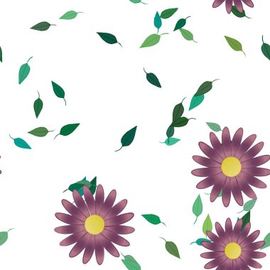 Basit çiçek ve yeşil yapraklı tasarım kompozisyonu, vektör illüstrasyonu