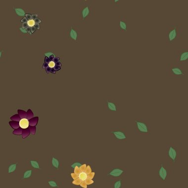 Basit çiçek ve yeşil yapraklı tasarım kompozisyonu, vektör illüstrasyonu