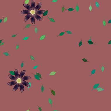 Basit renkli çiçekler ve yeşil yapraklı vektör şablonu