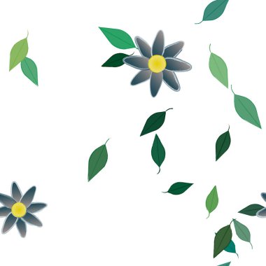 Basit çiçek ve yeşil yapraklı tasarım kompozisyonu, vektör illüstrasyonu