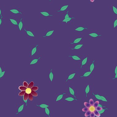 Basit çiçek ve yeşil yapraklı tasarım kompozisyonu, vektör illüstrasyonu