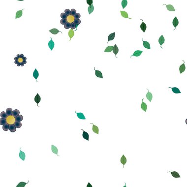 Basit çiçek ve yeşil yapraklı tasarım kompozisyonu, vektör illüstrasyonu