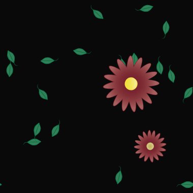 arkaplanda renkli çiçekler ve yeşil yapraklar, vektör illüstrasyonu