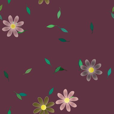 Serbest kompozisyonda yeşil yapraklı çiçekler, vektör illüstrasyonu