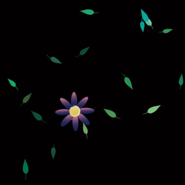 arkaplanda renkli çiçekler ve yeşil yapraklar, vektör illüstrasyonu