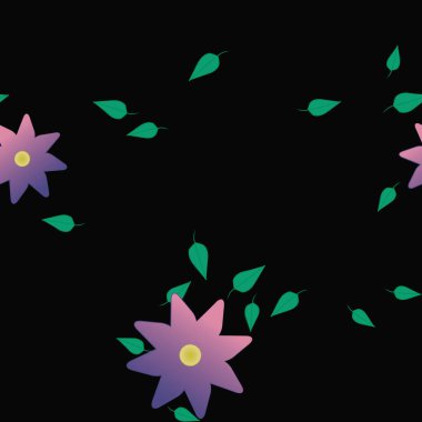 Serbest kompozisyonda yeşil yapraklı çiçekler, vektör illüstrasyonu