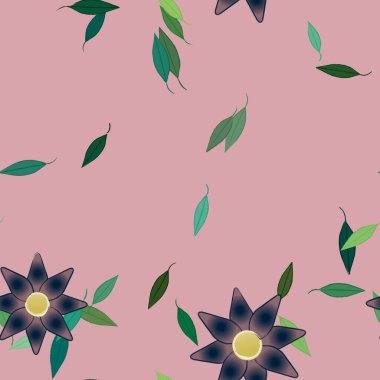 Basit çiçek ve yeşil yapraklı tasarım kompozisyonu, vektör illüstrasyonu