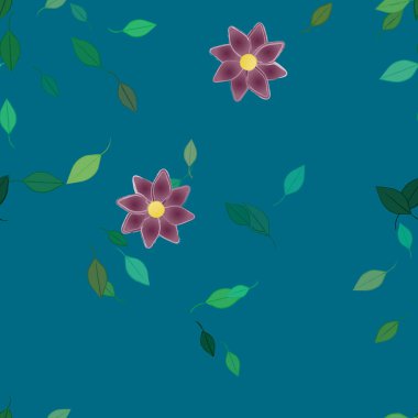 arkaplanda renkli çiçekler ve yeşil yapraklar, vektör illüstrasyonu