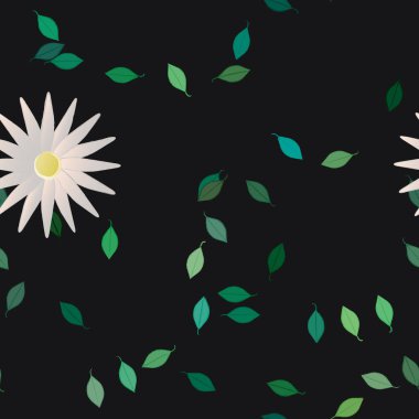 Basit renkli çiçekler ve yeşil yapraklı vektör şablonu