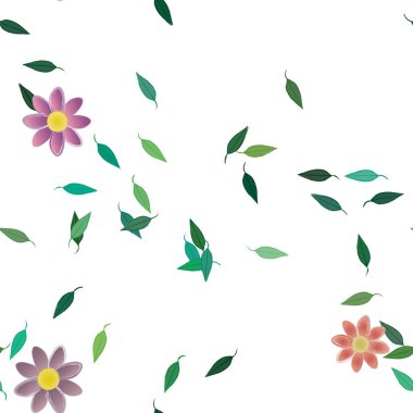 Basit çiçek ve yeşil yapraklı tasarım kompozisyonu, vektör illüstrasyonu