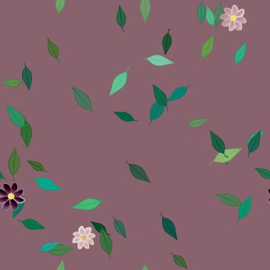 Basit renkli çiçekler ve yeşil yapraklı vektör şablonu