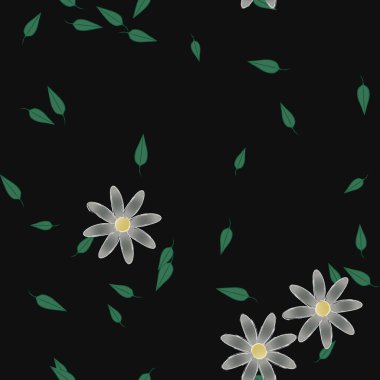 arkaplanda renkli çiçekler ve yeşil yapraklar, vektör illüstrasyonu