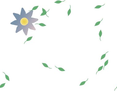 basit renkli çiçekleri olan serbest kompozisyon ve duvar kağıdı için yeşil yapraklar, vektör illüstrasyonu