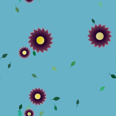 Basit renkli çiçekler ve yeşil yapraklı vektör şablonu