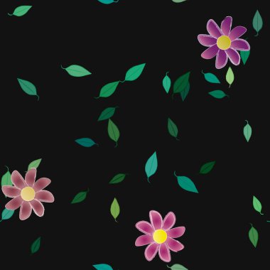 Basit renkli çiçekler ve yeşil yapraklı vektör şablonu