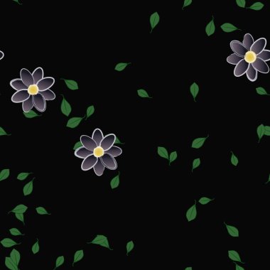 Serbest kompozisyonda yeşil yapraklı çiçekler, vektör illüstrasyonu