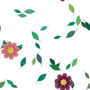 Basit renkli çiçekler ve yeşil yapraklı vektör şablonu