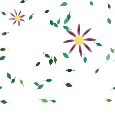 Basit renkli çiçekler ve yeşil yapraklı vektör şablonu