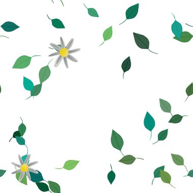 Basit renkli çiçekler ve yeşil yapraklı vektör şablonu