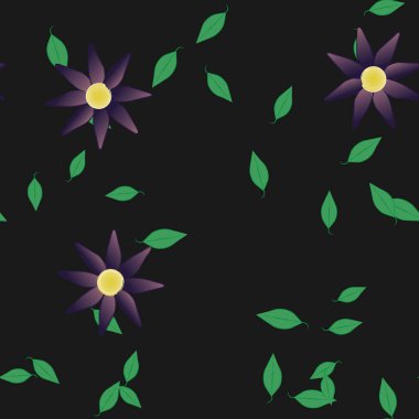 Serbest kompozisyonda yeşil yapraklı çiçekler, vektör illüstrasyonu