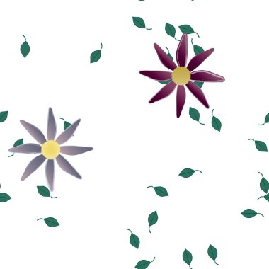 Serbest kompozisyonda yeşil yapraklı çiçekler, vektör illüstrasyonu