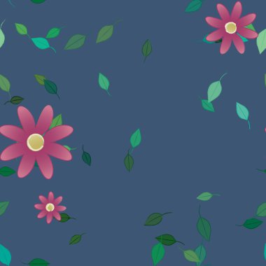 Serbest kompozisyonda yeşil yapraklı çiçekler, vektör illüstrasyonu