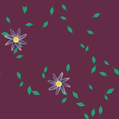 arkaplanda renkli çiçekler ve yeşil yapraklar, vektör illüstrasyonu