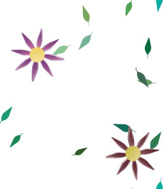 Serbest kompozisyonda yeşil yapraklı çiçekler, vektör illüstrasyonu