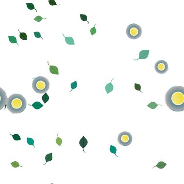 Basit çiçek ve yeşil yapraklı tasarım kompozisyonu, vektör illüstrasyonu