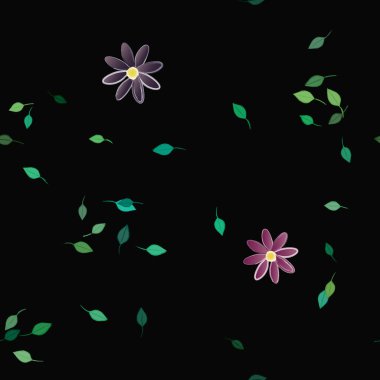 Serbest kompozisyonda yeşil yapraklı çiçekler, vektör illüstrasyonu