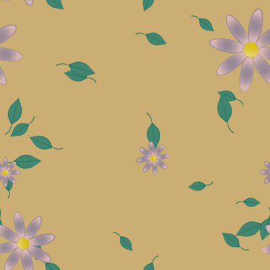 Serbest kompozisyonda yeşil yapraklı çiçekler, vektör illüstrasyonu