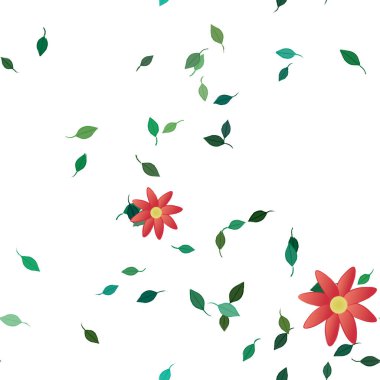 Basit çiçek ve yeşil yapraklı tasarım kompozisyonu, vektör illüstrasyonu