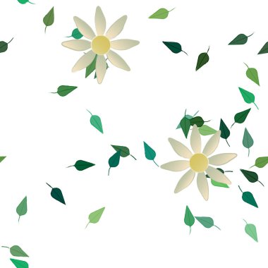 arkaplanda renkli çiçekler ve yeşil yapraklar, vektör illüstrasyonu