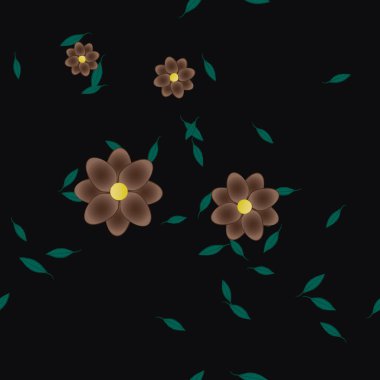 Serbest kompozisyonda yeşil yapraklı çiçekler, vektör illüstrasyonu