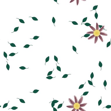 Basit çiçek ve yeşil yapraklı tasarım kompozisyonu, vektör illüstrasyonu
